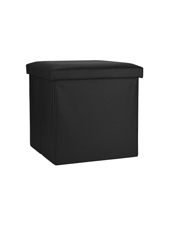 Stool For Living Room With Storage Space Upholstered with Leatherette Black 38x38x38cm