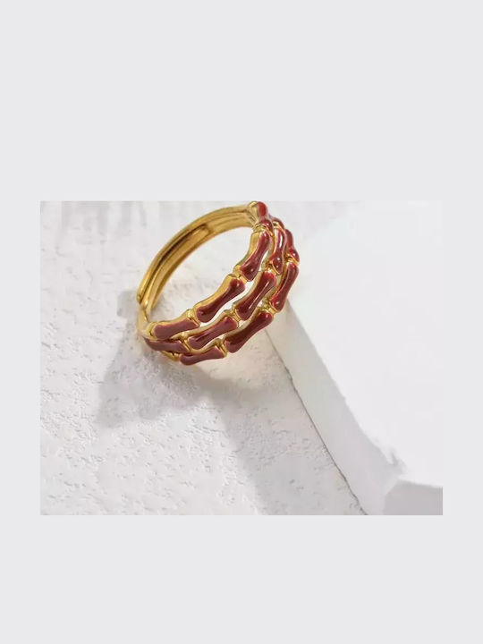 Peach Jewelry Δαχτυλίδι Μοντέρνο Στυλ Γεωμετρικό Χρυσό Ανοξείδωτο Ατσάλι Επιχρυσωμένο 18k Μπορντό Ρυθμιζόμενο