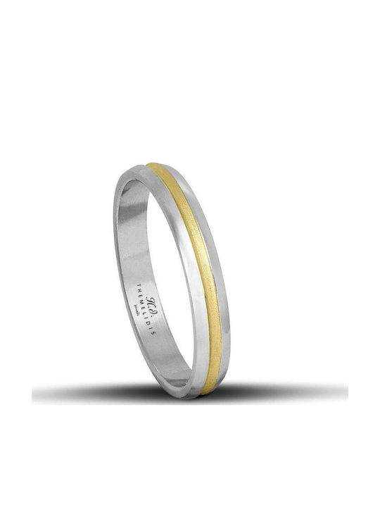 Bicolour Wedding Rings White Gold – Gold 3.5mm Glossy Matte Stripe Wr088 14K