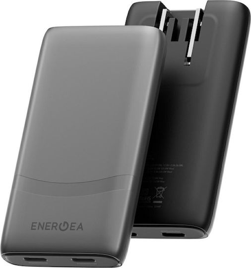 Energea Φορτιστής Χωρίς Καλώδιο GaN με 2 Θύρες USB-C 65W Power Delivery / Quick Charge 3.0 Γκρι (TravelWorld Edge)