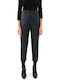 Faux Damen Hoch tailliert Stoff Hose mit Gummizug Black