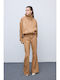 Women's High-waisted Fabric Trousers Flared Camel