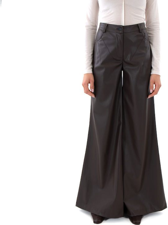 Faux Damen Hoch tailliert Stoff Hose in Weiter Linie Brown