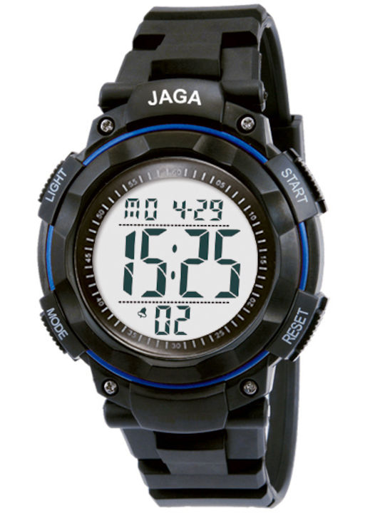 Jaga Digital Men's Watch Battery with Black Rubber Strap