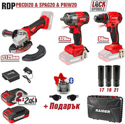 Raider 030255 Σετ Γωνιακός Τροχός, Δραπανοκατσάβιδο & Μπουλονόκλειδο