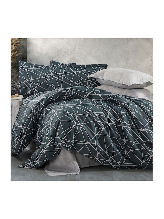 Pucioasa Set Husă de Pilotă Dublă cu 2 Fețe de Pernă & 1 Cearsaf 200x230 Grey Stripes