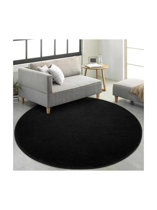 Anti-slip Rug Round Furry Black