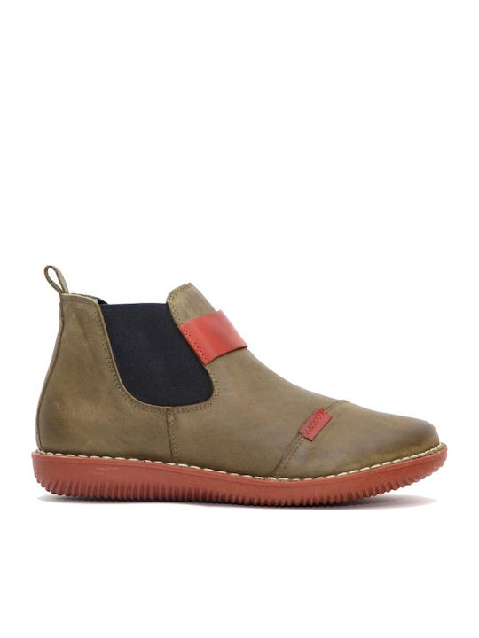 Leather Women's Ankle Boots Green