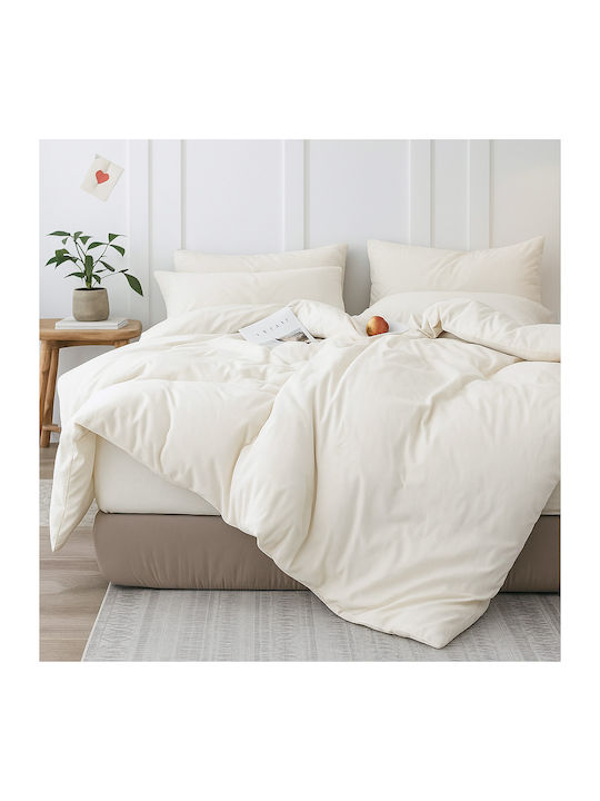 Saray Home Duvet Cover Set Queen with 2 Pillowcases 220x240 Ivory Coast