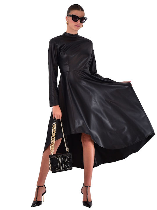 Spiros Stefanoudakis Leder Abendkleid Schwarz