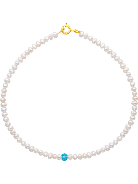 White Pearl Zircon 925 Silver Gold Plated Anklet L124419m