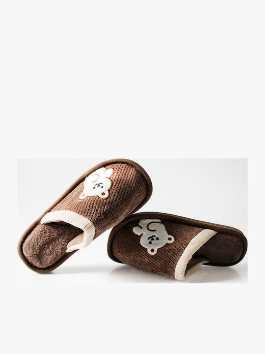 The Shoemart Γυναικείες Παντόφλες Ζωάκια Καφέ
