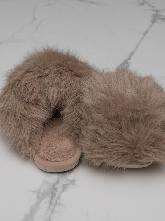 Winter Women's Slippers with Fur Brown