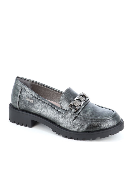 B-Soft Δερμάτινα Γυναικεία Loafers σε Ασημί Χρώμα