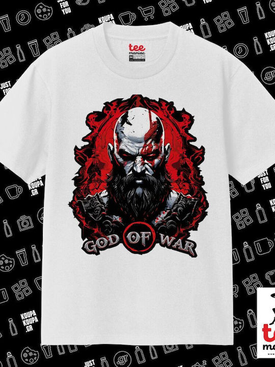 God War Κλασικό T-shirt Διπλής Ραφής Χωρίς Πλευρικές Ραφές Λευκο 100% Βαμβάκι Vegan & Oeko-tex Πιστοποιημένο