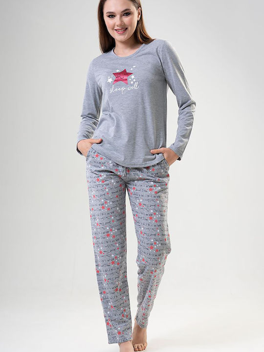 Vienetta Secret Winter Damen Pyjama-Set Grey Melange