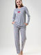 Vienetta Secret Winter Damen Pyjama-Set Grey Melange