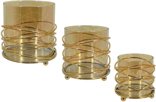 Marhome Set Glass Tabletop Lanterns Gold 9cm 3 Pieces