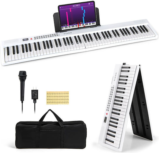Costway Synthesizer MU10117DE-WH with 88 Dynamic Keys with Stand White