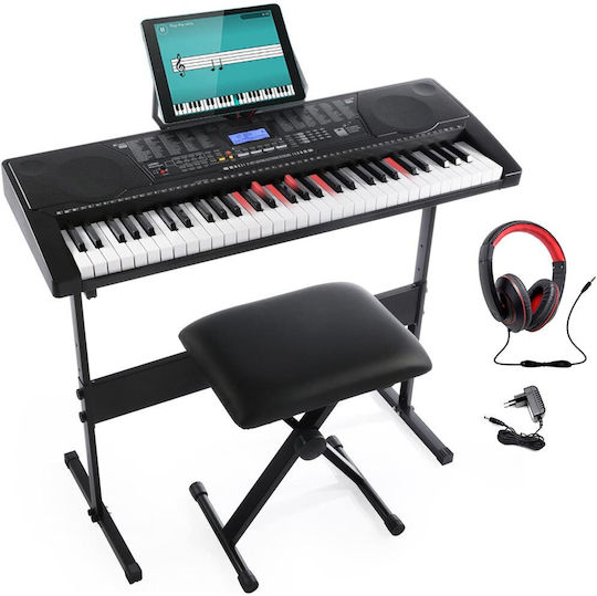 Bakaji Ηλεκτρικό Stage Πιάνο 02834661 Set με 61 Βαρυκεντρισμένα Πλήκτρα Ενσωματωμένα Ηχεία και Σύνδεση με Ακουστικά