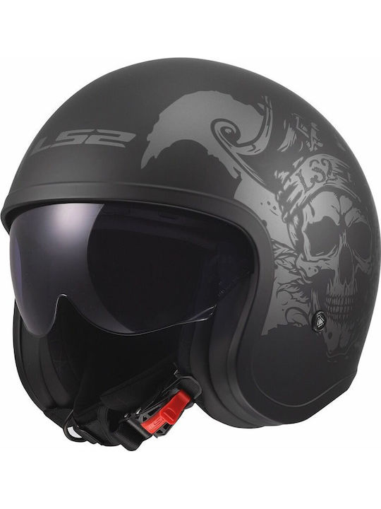 LS2 Spitfire II Willy Matt Black/Grey Κράνος Μηχανής Jet ECE 22.06 1000gr με Sunvisor
