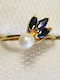 18K Gold Ring with Sapphires and Pearl US 6 3/4 or EU 54