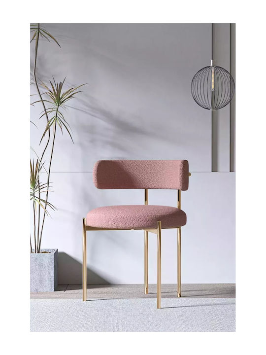 Set of 6 Pink Fabric Dining Chairs with Matte G...