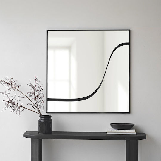 Wall Mirror Black Frame Curved Design 70x70cm