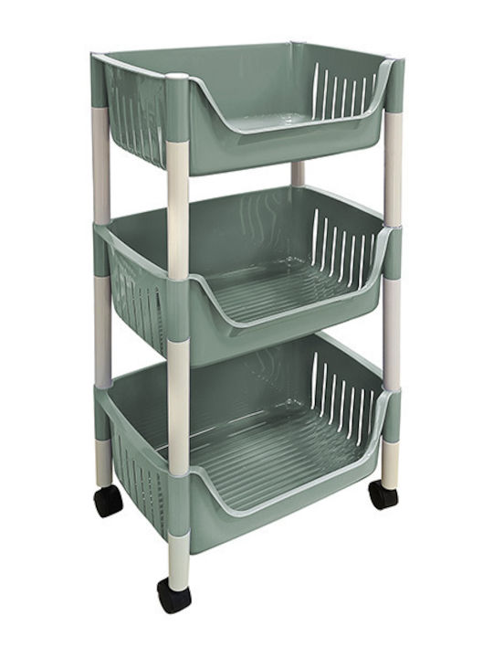 Plastic Kitchen Trolley 3 Tiers Green 46x30x84cm