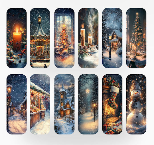 Set 12 Winter Christmas Bookmarks Obro Silent Lights Vintage Illustrations Premium Glossy Photo Card
