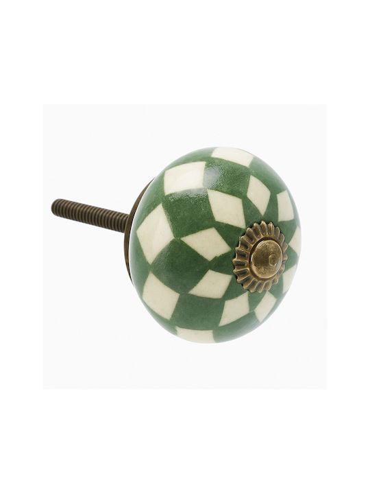 Madam Stoltz Antik Knopf Möbelgriff aus Keramik & Metallisch Off White/green Ø40mm TA41334139-G 1Stück