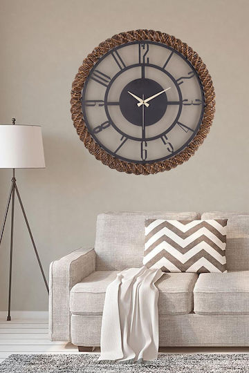 Bunnela Metallic Wall Clock Handmade Wicker Weaving 55x55cm