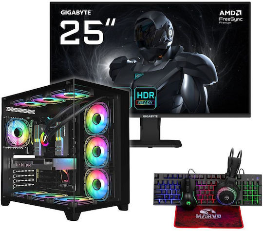 Vengeance Infernal-V3 Гейминг Настолен компютър (Ryzen 5-8400F/32GB DDR5/1.0TB SSD/GeForce RTX 5050/Без операционна система) с клавиатура (US) с монитор Gigabyte GS25F2 25" FHD