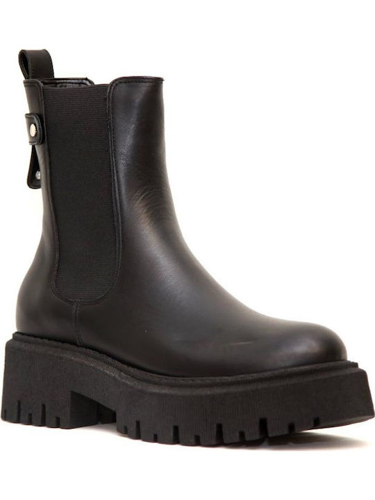 Leather Women's Chelsea Boots with Medium Heel Black