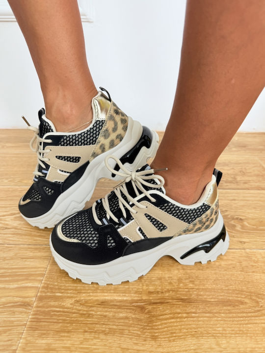 Ideal Shoes Γυναικεία Sneakers Μαύρο / Μπεζ