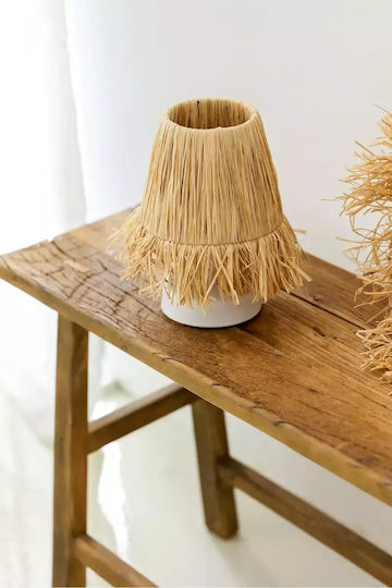 Table Lamp White Base Natural Rafia Handmade