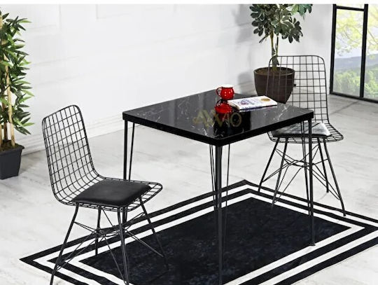 Set Mobilier Pentru Sufragerie 2 Persoane Set Masă Bucătărie Design Marmură Negru 70x70cm Set Mobilier Pentru Sufragerie 2 Persoane Set Masă Bucătărie Design Marmură Negru 70x70cm