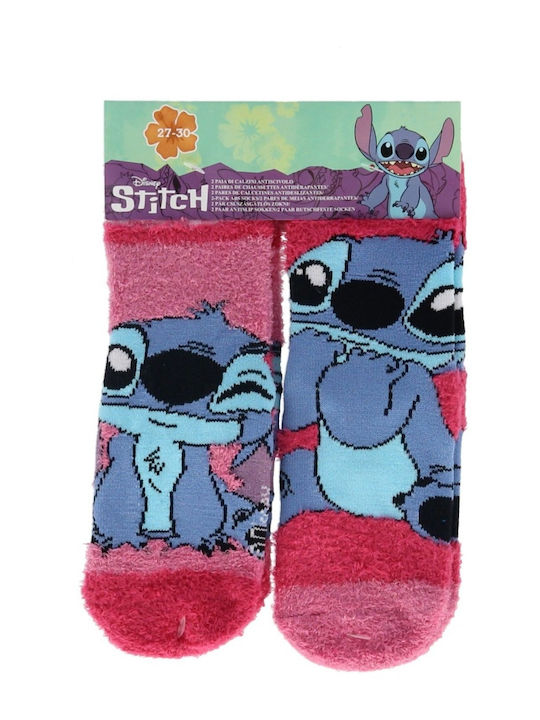 Disney Kids' Socks Non-Slip Stitch Stitch Fuchsia Pink