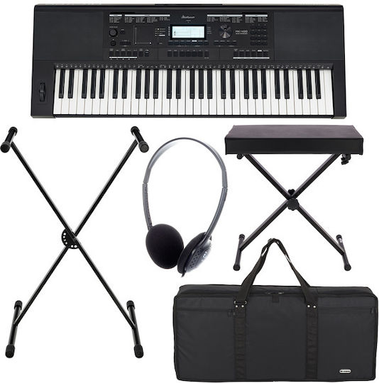 Startone Keyboard MK-400 Set with 61 Dynamic Keys with Stand, Music Stand and Stool Black