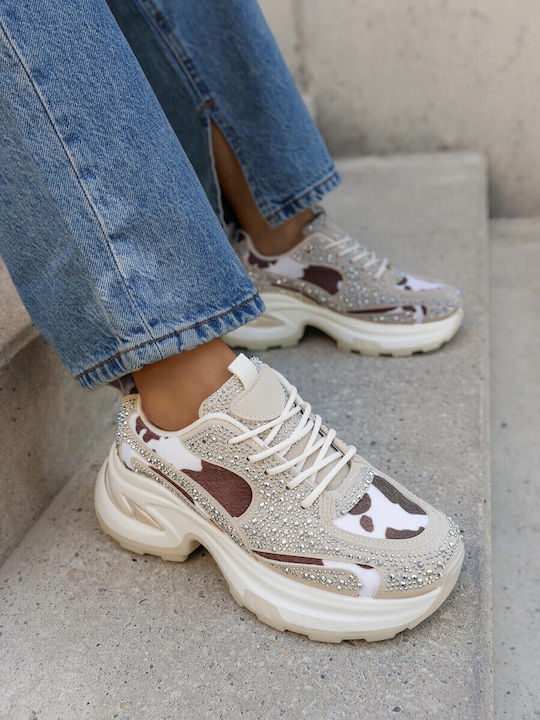 Ideal Shoes Γυναικεία Sneakers Μπεζ / Λευκό