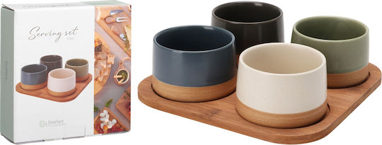 Excellent Houseware Μπωλ Σερβιρίσματος Στρογγυλό Ξύλινο Μπλε με Διάμετρο 22εκ. 5τμχ