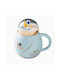 Becher Keramik mit Deckel Blau 500ml