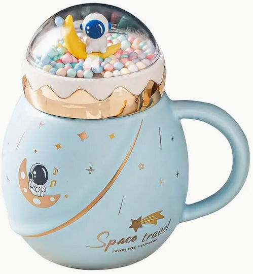Becher Keramik mit Deckel Blau 500ml