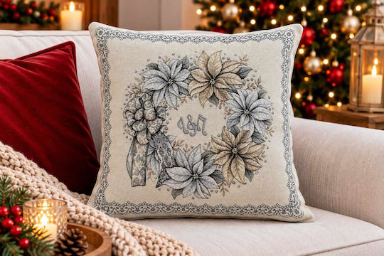 Linea Home Weihnachtsdekorativer Kissenbezug Quadratisch Beige 45x45cm
