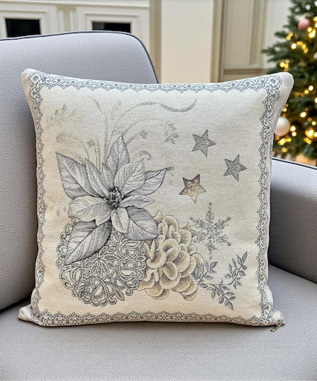 Linea Home Weihnachtsdekorativer Kissenbezug Quadratisch Beige 45x45cm