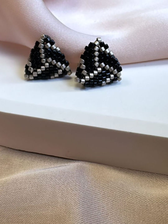 The Gem Stories Σκουλαρίκια Καρφωτά από Ασήμι Επιχρυσωμένα με Πέτρες Μαύρα