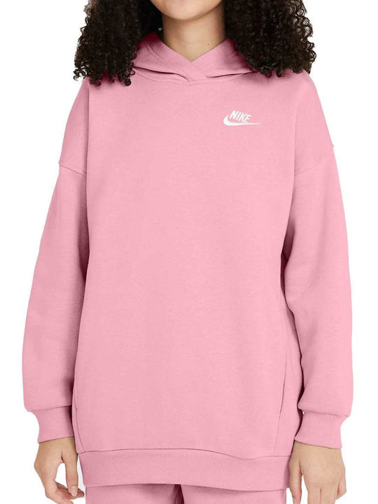 Nike Fleece Kids Sweatshirt With Pink Hood Spor...