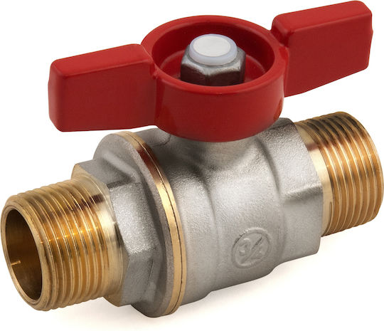 Giacomini R913x025 Кран С Топка 1” Външна Резба Червена T-Ръкохватка Пълен Проток Отоплителни Водни Инсталации Никелирана Месинг