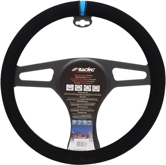 Simoni Racing Κάλυμμα Τιμονιού Αυτοκινήτου Carrera Look με Διάμετρο 37-39εκ. Συνθετικό Μαύρο με Μπλε Ραφή