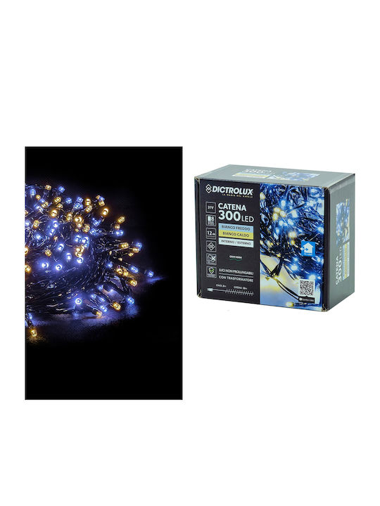 300 LED Weihnachtsbeleuchtung Innen & Außenbereich 8 Programme Transformator Kaltes Weiß Licht Grünes Kabel Nicht Erweiterbar Ip44 31V 10+2m